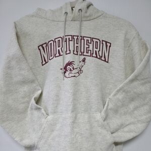 Champion Light Gray Hoodie with Maroon Print